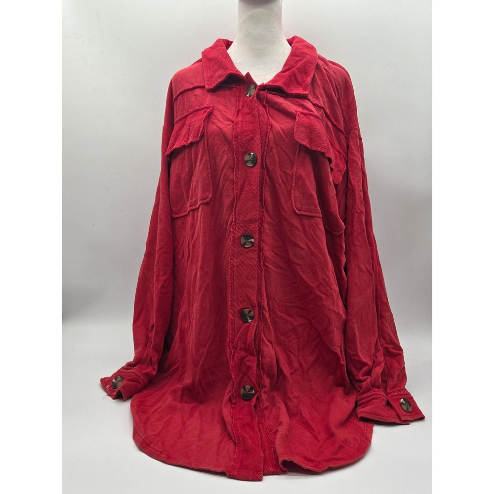 Maurices XXL Red Oversized Button Front Shacket Cotton Blend 101-503
